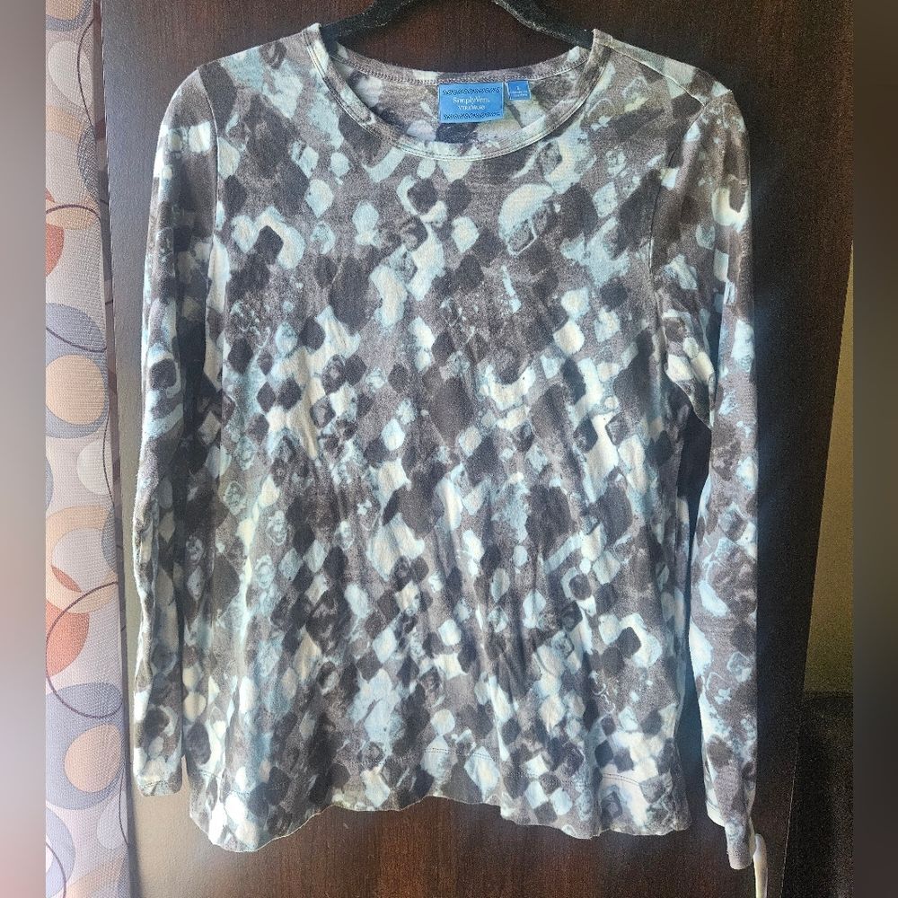 Simply Vera Vera Wang Brown Abstract Long Sleeve Top Size Large